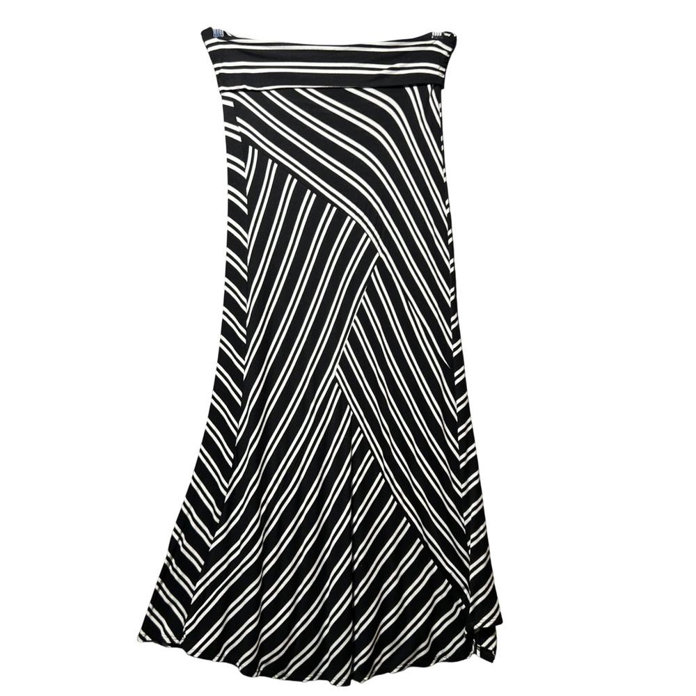 Illa illa Black White Striped Maxi Skirt Foldover Waist Large Made in USA